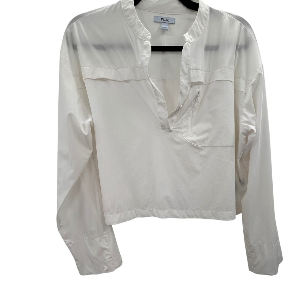 FLX Womens FLX Woven Popover Top Size XS Long Sleeve Utility Casual - Picture 2 of 10